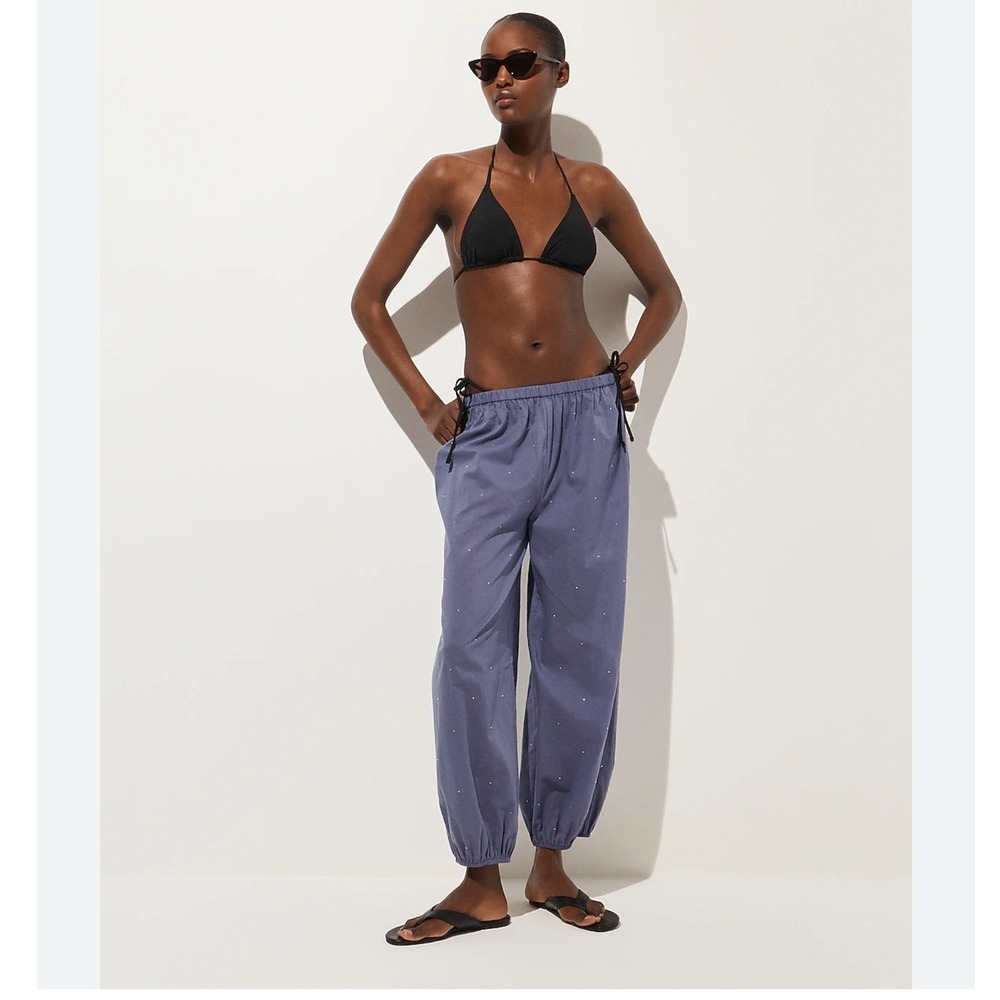 NEW J.Crew Womens Cotton Embellished Balloon Pant L Purple Boho Beach Preppy